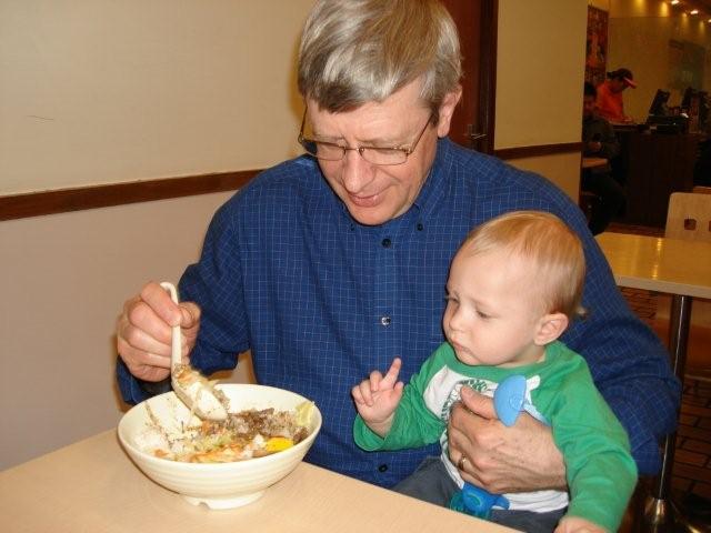 Not sure what, exactly, Grandpa is eating